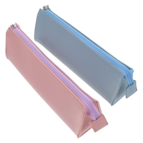 SOIMISS 2 Stück Minimalistisches PU Leder Mäppchen Vielseitige Stiftetuis für Schüler Waschbare Kosmetiktaschen in Silber und Praktischer Organizer für Schreibwaren und Kleine Accessoires von SOIMISS