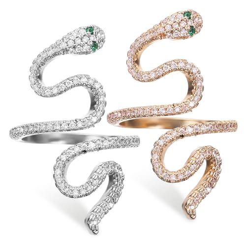 SOIMISS 2 Stück Schlangenring Verstellbar Metall Robust Langlebig Unisex Schmuck Geschenk für Damen Herren Einzigartiges Design Gold Silber Stilvoll Modisch von SOIMISS