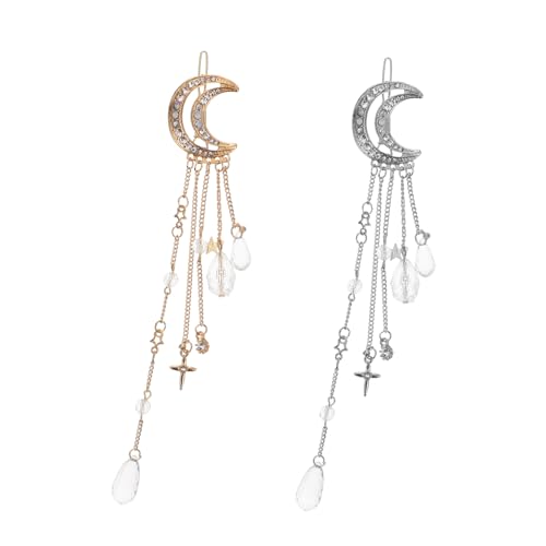 SOIMISS 2 Stück Teiliges Haarschmuck Mond Sternanhänger Strassbesetzte Haarnadeln für Damen Elegante Quasten haarspangen in Gold und Silber Geeignet für Dünnes und Dickes Haar Fest von SOIMISS