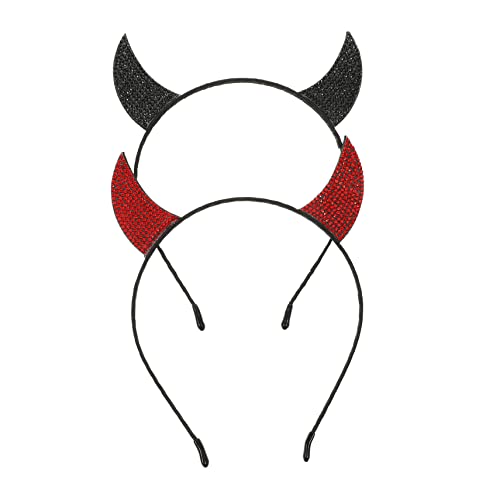 SOIMISS 2 Stück Teiliges Halloween Teufelshorn Haarband mit Strass Cosplay Kopfschmuck für Damen Karneval Party Schwarz und Rot Handgefertigtes Teufelskostüm Accessoire von SOIMISS