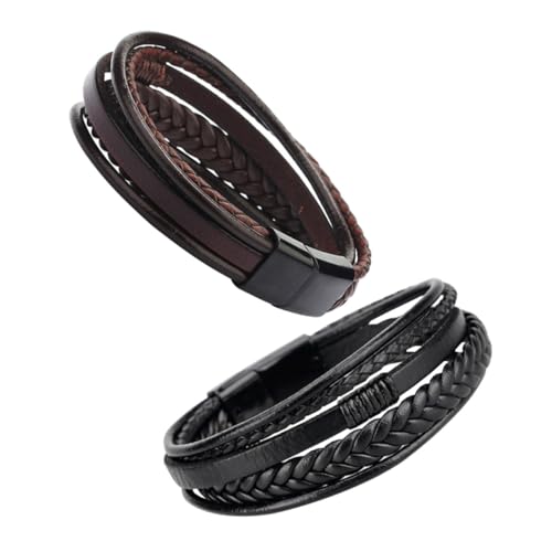 SOIMISS 2 Stück Teiliges Herren Armband Ethnischer Stil Geflochtenes Lederarmband Schwarz Braun Handgefertigt Modisches Armschmuck Accessoire Geschenkideen von SOIMISS