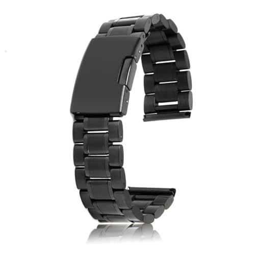 SOIMISS 2 Stück Uhrband Schwarz Gliederarmband mit Gerade Ansatz Federstegen Robust und Langlebig Klappverschluss mit Druckknopf Ersatzarmband für Herren und Damen von SOIMISS