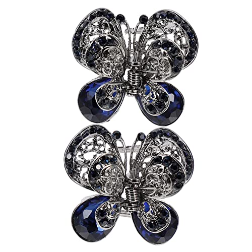 SOIMISS 2 Stück Vintage Damen Haarklammer Große Blaue Schmetterlings Haarspangen mit Funkelnden Strasssteinen Leichte Robuste Haarklammern für Party Alltag und Festlichkeiten von SOIMISS