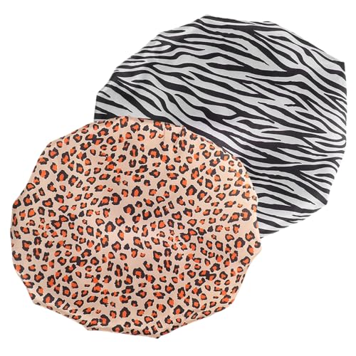 SOIMISS 2 Stück Wiederverwendbare Duschhaube für Damen Doppellagig Elastisch und Atmungsaktiv Satinmaterial Stylish mit Leoparden und Zebramuster für Dusche und Küche von SOIMISS