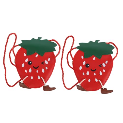 SOIMISS 2stücke Erdbeertasche Für Junge Mädchen Erdbeer-umhängetasche Für Mädchen Pu-Schultertasche Mit Verstellbarem Riemen Handtasche Mit Erdbeer-Motiv Frucht-erdbeer-Design Umhängetasch von SOIMISS