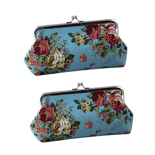 SOIMISS 2stücke Langer Münzbeutel Mit Kussverschluss Blaues Rosenmuster Praktisches Canvas-Portemonnaie Für Karten Und Kleingeld Für Frauen Und von SOIMISS