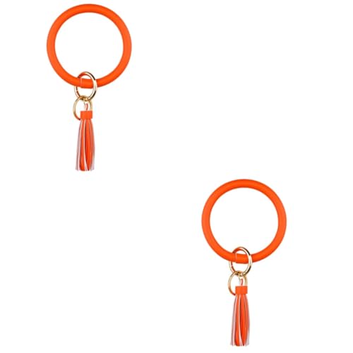 SOIMISS 2stücke Pu Armband Schlüsselanhänger Mit Quaste Leuchtende Große Kreiskette Für Damen Stilvolles Accessoire Für Schlüssel Und Handgelenk Orange von SOIMISS