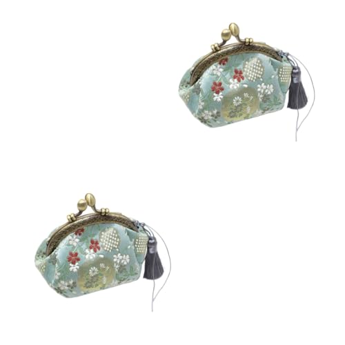 SOIMISS 2stücke Leichte Grüne Vintage Bestickte Geldbörse Für Frauen Retro Münzbeutel Mit Schnalle Tragbare Schlüsselaufbewahrung Kleine Geldbörse Für Täglichen Gebrauch von SOIMISS