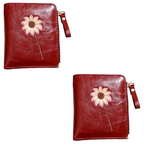 SOIMISS 2stücke Flower Pattern Pu Geldbörse Für Damen Klare Anordnung Faltbares Design Für Geld Und Karten Kompakte Und Strapazierfähige Geldbörse Weinrot von SOIMISS
