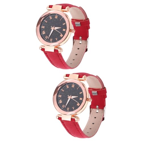 SOIMISS 2stücke Damen Armbanduhr Mit Rotem Lederarmband Verstellbar Elegante Freizeit-Uhr Für Frauen Und Mädchen Für Schule Party Und Alltag Quarzwerk Mit Römischem Ziffernblatt von SOIMISS