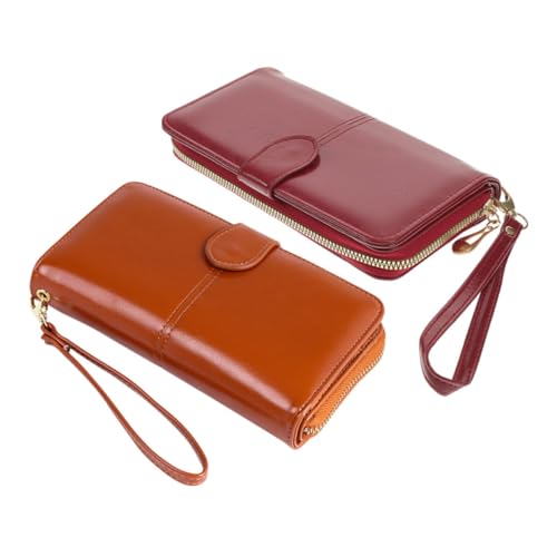 SOIMISS 2stücke Damen Geldbörse Pu- Kompakte Und Tragbare Reisetasche Für Multifunktionale Lange Geldbörse Mit Reißverschluss Weinrot von SOIMISS