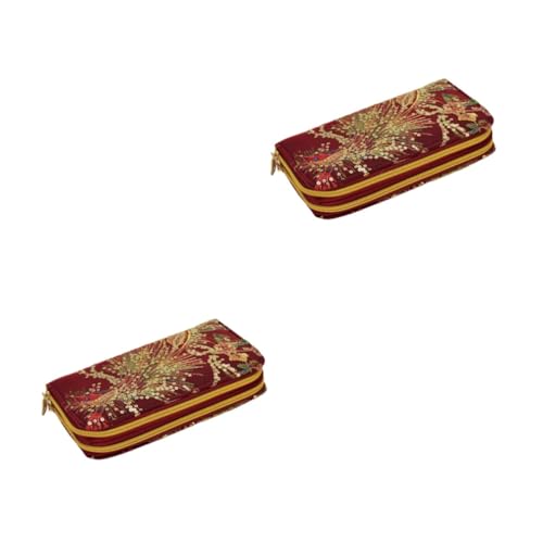 SOIMISS 2stücke Damen Handtasche Mit Stickerei Ethno-Design Geräumige Geldbörse Für Handy Und Kosmetik Für Shopping Reisen Partys Dunkelrot von SOIMISS