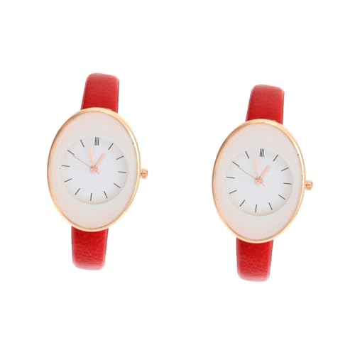 SOIMISS 2stücke Elegante Damen-Armbanduhr Mit Rotem Lederarmband Stilvolle Und Modische Quarzuhr Für Jede Gelegenheit Verstellbar Und Langlebig Für Modebewusste Frauen von SOIMISS