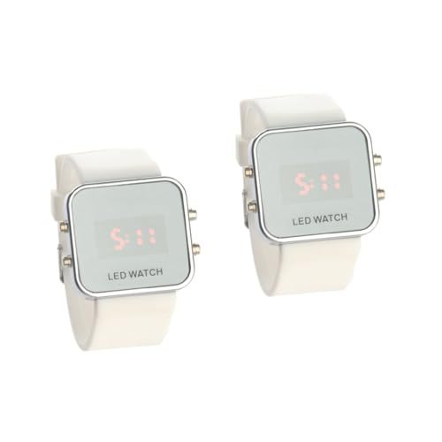 SOIMISS 2stücke Fashion Square Mirror Face Unisex Rote Digitaluhr Mit Datum Und Silikonarmband Weiß Verstellbar Langlebiges Material Für Sport Und Freizeit von SOIMISS