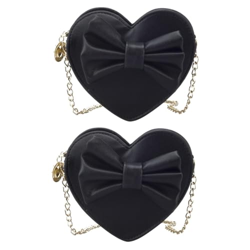 SOIMISS 2stücke Kleine Mädchen Umhängetasche Mit Herzform Und Schleife Pu Leder Messenger Bag Für Kleinkinder Handtasche Für Feiern Geburtstage Und Alltag Schwarz von SOIMISS