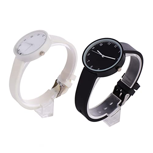 SOIMISS 2stücke Armbanduhr Für Mädchen Einfarbig Mit Klarem Mineralglas-zifferblattfenster Leichte Durch Silikonarmband Mit Zwei Uhren in Schwarz Und Weiß von SOIMISS