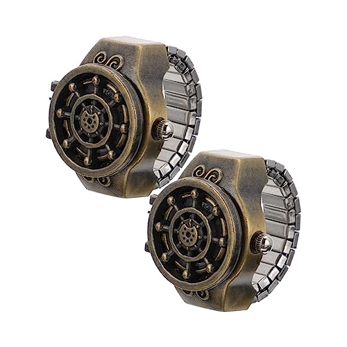 SOIMISS 2stücke Vintage Finger Ring Uhr Schmuckuhr Damen Modeuhrring Dekorative Uhr Finger Ring Flip-Open Cover von SOIMISS