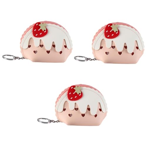 SOIMISS 3 STK Mini-Geldbörse Brieftaschen für Erdbeermünzen Mini-Münztaschen Eistüte kreditkartenhalter Credit Card Holder Erdbeere kleine Geldbörse Portemonnaie aus Leder Erdbeere Pu Rosa von SOIMISS