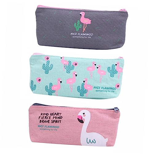 SOIMISS 3 Stück Einfaches Stil Canvas Stiftetasche mit Flamingo Muster Vielseitige Federmäppchen für Schüler Große Kapazität Leicht und Langlebig für Schreibwaren und Zufällige Farbe von SOIMISS