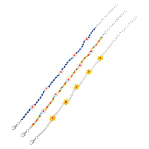 SOIMISS 3 Stück Handgewebte Bunte Perlen Fußkettchen mit Boho Margeriten Lebendige Strand und Urlaubsschmuck für Damen Vielseitige Sommer Accessoires für Alltag und Reise von SOIMISS