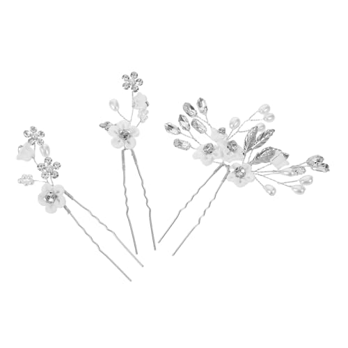 SOIMISS 3 Stück Hochzeit Haarnadeln Teiliges U Förmige Resin Perlen Strass Brautschmuck für Braut Brautjungfern Eleganter Blumen Haarschmuck Sicherer Halt von SOIMISS