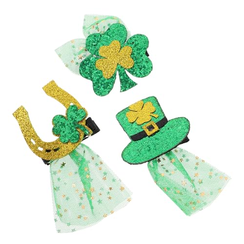 SOIMISS 3stücke Haarclips Für Patrick's Day Glitzernde Kleeblatt-haaraccessoires Mit Hut - Für Irische Festlichkeiten Und Partys von SOIMISS
