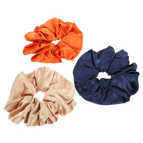 SOIMISS 3 Stück Oversized Satin Haargummis für Damen Glatte Schonende Scrunchies Modische Haarbänder in Khaki Orange für Lange Haare und Vielseitige Frisuren von SOIMISS