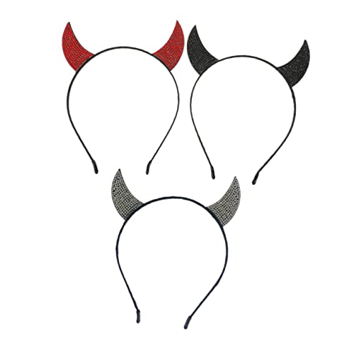 SOIMISS 3 Stück Teiliges Teufelshörner Haarband mit Strass Leichtes Halloween Stirnband in Schwarz Rot Weiß Verstellbare Teufelshaarreifen für Kostüm Karneval Cosplay und Mottoparty von SOIMISS