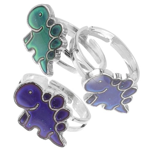 SOIMISS 3 Stück Teiliges Verstellbares Dinosaurier Farbwechsel Stimmungsring für Mädchen Jungen Teenager Geschenk Modischer Offener Ring aus Langlebiger Legierung und Epoxidharz von SOIMISS