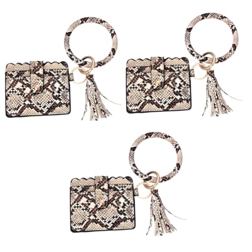 SOIMISS 3stücke Schlüsselanhänger Damen Armband Multifunktionale Geldbörse Für Mädchen Kreativer Aus Pu Fransen Kartenetui Schlangenoptik Kaffee Gelb von SOIMISS