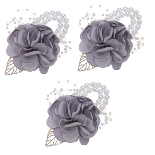 SOIMISS 3St Hochzeit Handgelenk Armbänder für Mädchen Handgelenksblumen für die Hochzeit Seidenrosen Hochzeits-Schmuck Blumenarmband uhrenarmbänder Braut Handgelenk Light Grey von SOIMISS