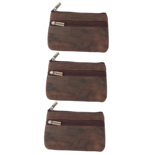 SOIMISS 3stücke Mini Geldbörse Aus Echtem Multifunktionale Reißverschlusstasche Für Schlüssel Und Münzen Tragbarer Kompaktes Portemonnaie Für Damen Und Herren Dunkelbraun von SOIMISS