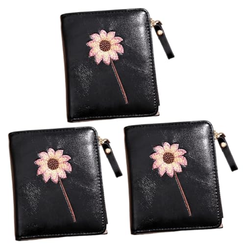 SOIMISS 3stücke Blumenmuster Bifold Geldbörse Für Damen Faltbare Pu-Ledertasche Mit Reißverschluss Kompakte Geldbörse Für Münzen Karten Und Bargeld Schwarz von SOIMISS