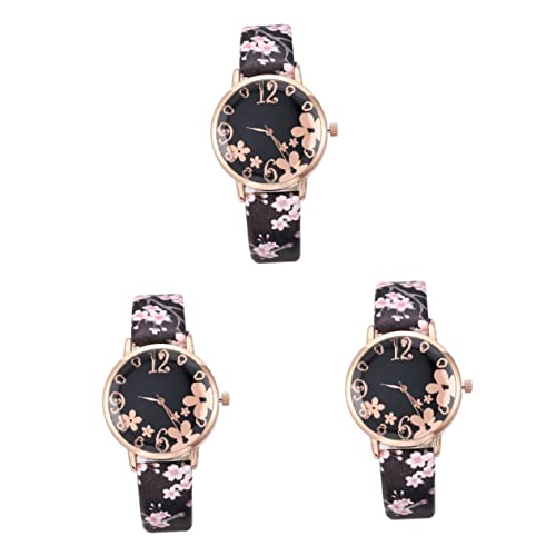SOIMISS 3stücke Damen Armbanduhr Mit Eleganten Pflaumenblüten-Muster Modische Uhr Für Frauen Und Schülerinnen Attraktives Design Für Jeden Anlass von SOIMISS