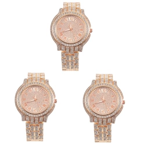 SOIMISS 3stücke Damen Armbanduhr Mit Glitzerstein Stilvolle Quarzuhr Für Frauen Verstellbares Armband Eleganter Zeitmesser Für Alltag Und Besondere Anlässe Roségold von SOIMISS