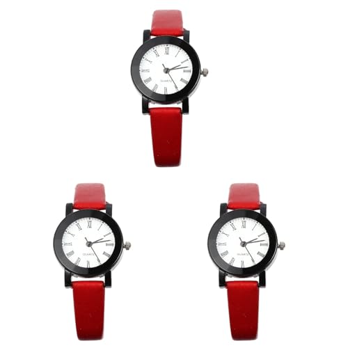SOIMISS 3stücke Damen Quarz Armbanduhr Mit Feinem Lederarmband Stilvolle Und Präzise Zeitmessung Für Modebewusste Frauen Klassisches Design Für Alltag Und Freizeit von SOIMISS