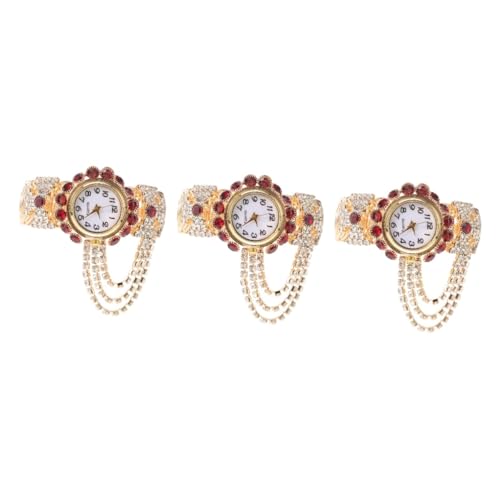 SOIMISS 3stücke Elegante Damen Armbanduhr Für Frauen Minimalistische Quarzuhr Mit Langlebigem Alloy-Armband Für Alltag Und Besondere Anlässe Tiefroter Farbe von SOIMISS