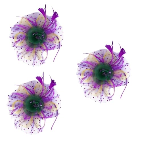 SOIMISS 3st Mesh-Zylinder Kopfbedeckung Schleier-Stirnband Vintage-dekor Kleiderhüte Für Damen Haar-Fascinator Hochzeitsfascinator Für Die Braut Haarschmuck Hochzeits-Topper Violett Feder von SOIMISS