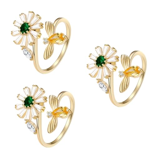 SOIMISS 3stücke Kreativer Rotierender Form Einer Blume Mit Biene Elegantes Offenes Design Verstellbarer Schmuck Für Frauen Mädchen Und Damen von SOIMISS