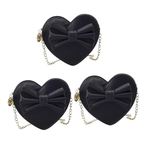 SOIMISS 3stücke Mädchen Umhängetasche Aus Pu-Leder Mit Herzform Und Schleifen-Design Elegante Crossbody-Tasche Für Kleinkinder Für Feiern Und Alltag Schwarz von SOIMISS