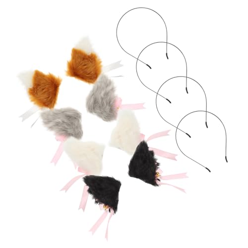 SOIMISS 4 Paare Katzenohren Haarschmuck Dekorative Haarspangen mit Schleife und Glöckchen für Cosplay Leicht und Tragbar für Festivals und Partys von SOIMISS