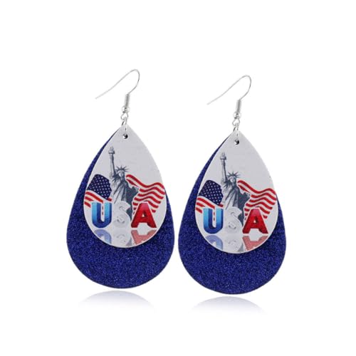 SOIMISS 4 Paare Ohrringe Damen Independence Day Doppel Schicht Tropfenform Ohrschmuck mit US Flagge Anhänger Dangler Schmuck für Frauen Mädchen Zufälliges Muster von SOIMISS