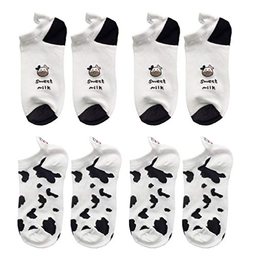 SOIMISS 4 Paare Kuh Muster Ankle Socken Damen Mädchen Fußkettchen Socken Kurze Crew eingestickt Baumwolle Sneaker Kurze Low Cut von SOIMISS
