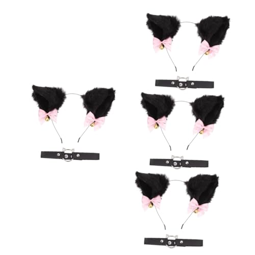 SOIMISS 4sätze Katzenohren Cosplay Haarband Mit Schwarzem Und Pinkem Schleifen-halsband Kreative Kopfbedeckung Für Halloween Kostüme Und Cosplay-events Für Partyverkleidungen Und von SOIMISS