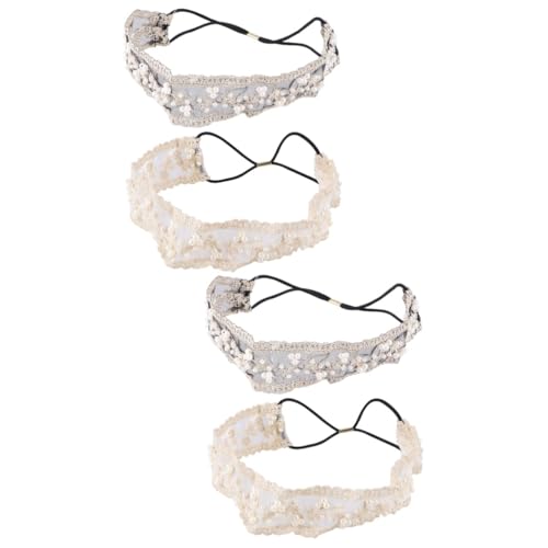 SOIMISS 4stücke Zarte Spitzen-haarbänder Mit Perlen Für Damen Elastische Haarschmuck-accessoires in Schwarz Und Beige Für Hochzeiten Feste Und Alltag von SOIMISS