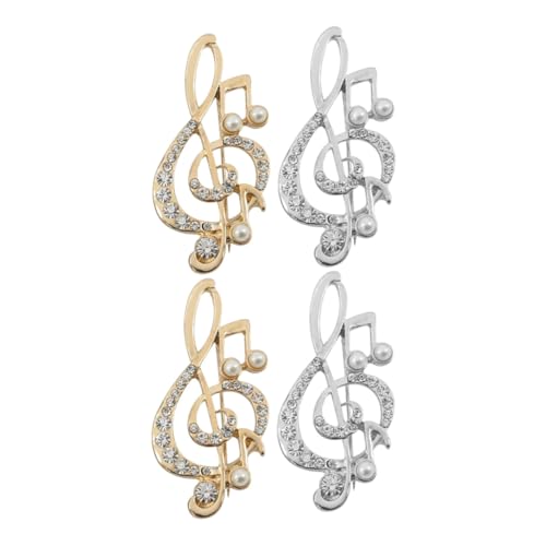 SOIMISS 4 Stück Musiknoten Broschen Teilig Gold und Silber Stilvolle Strass Anstecknadeln aus Langlebigem Modischer Schmuck für Musiker und Musikliebhaber bei Hochzeiten und Konzerten von SOIMISS