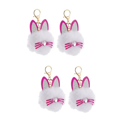 SOIMISS 4 Stück Schlüsselanhänger plüsch anhänger autoanhänger pkwanhänger cat Ears Keyring Autoschlüssel Bommel Auto schlüssel Halter Cartoon-Taschenanhänger Taschenverzierung Metall Weiß von SOIMISS