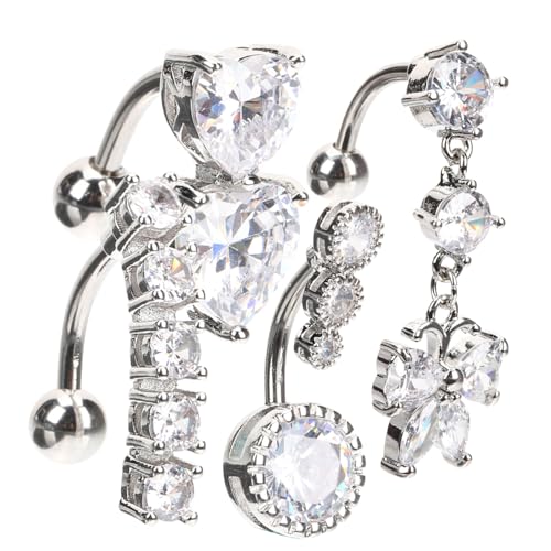 SOIMISS 4 Stück Teiliges Edelstahl Bauchnabelpiercing mit Zirkonia Rostfrei Verschiedene Designs Glänzend Glatt Modischer Körperschmuck für Damen Passend zu Sommeroutfits und von SOIMISS