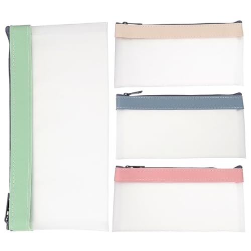 SOIMISS 4 Stück Teiliges Federmäppchen Transparent TPU mit Reißverschluss Kleine Leichte Stifttaschen Multifunktional als Kosmetiktasche Tragbar für Schule und Büro Bunte Farbmischung von SOIMISS