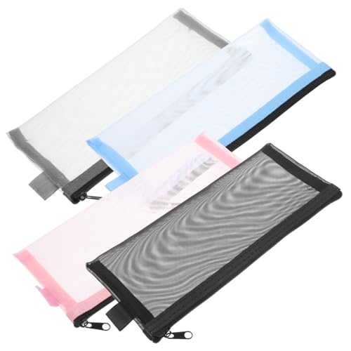 SOIMISS 4 Stück Teiliges Federmäppchen aus Transparentem Nylon Mesh Leichtes Tragbares Stifttäschchen mit Reibungslosem Reißverschluss Große Kapazität für Stifte Marker und Zeichenzubehör von SOIMISS